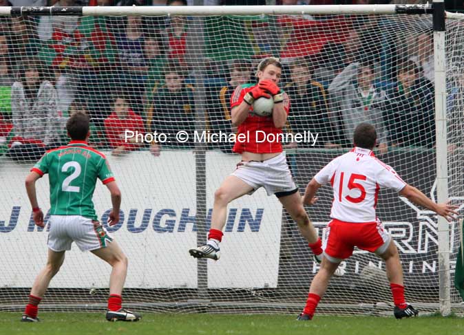 Mayo Goalkeeper Robert Hennelly brings off another fine save at the ESB All Ireland Minor Football Final replay in Pearse Park, Longford.Photo: � Michael Donnelly