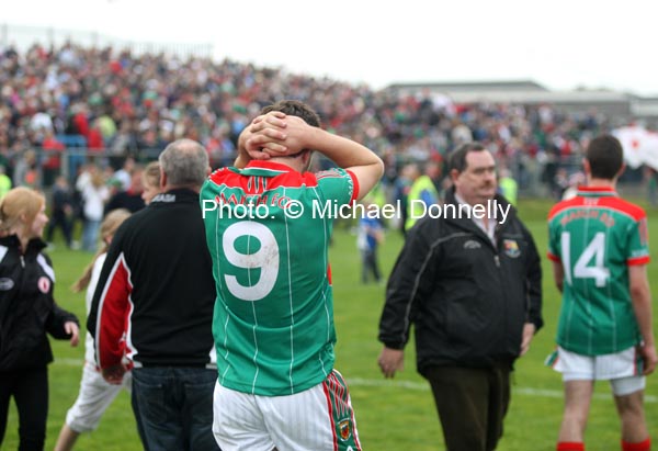 Ger McDonagh has his hands on his head after Mayo are defeated by Tyrone in the ESB All Ireland Minor Football Final replay in Pearse Park Longford.Photo: � Michael Donnelly