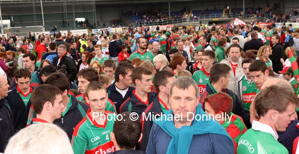 No big smiles as crowds of supporters console the players after Mayo were defeated by Tyrone in the ESB All Ireland Minor Football Final replay in Pearse Park, Longford. Photo: � Michael Donnelly