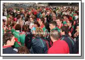 Crowds of supporters console the players after Mayo were defeated by Tyrone in the ESB All Ireland Minor Football Final replay in Pearse Park, Longford. Photo:  Michael Donnelly