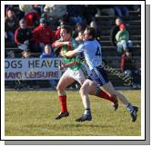 Mayo's Andy Moran clears  his lines  despite attention of  Dublin's Philip McMahon in the Allianz GAA Football National League Division 1 Round 3 in McHale Park, Castlebar. Photo:  Michael Donnelly