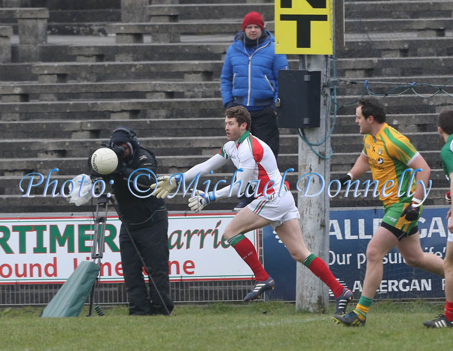 David Clarke clears his lines for Mayo v Donegal at the 2013 Allianz Football League Div 1 Round 6 in Elverys MacHale Park Castlebar. Photo: © Michael Donnelly