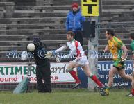 David Clarke clears his lines for Mayo v Donegal at the 2013 Allianz Football League Div 1 Round 6 in Elverys MacHale Park Castlebar. Photo: © Michael Donnelly