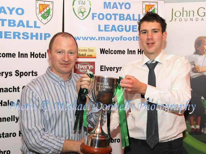 Tom McHale presents the McHale Agri Stores Cup to Paul Mc Laughlin, Ballyheane B
 at the Mayo League Dinner Dance and Presentation in the Welcome Inn Hotel Castlebar.Photo: © Michael Donnelly Photography