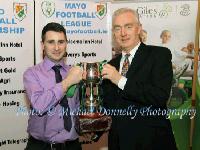  Joe O'Dea (Welcome Inn Hotel) presents the Mayo League Division 3  Cup and medals to Sean Kelly Ballyheane B at the Mayo League Dinner Dance and Presentation in the Welcome Inn Hotel Castlebar.Photo: © Michael Donnelly Photography