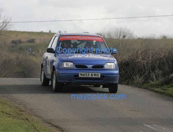 Martin Burke and Pat Taffe Tubbercurry in action in their Micra  in Class 5 on stage 1 of the TF Royal Hotel and Theatre Mayo Stages Rally 2005. Photo: Michael Donnelly