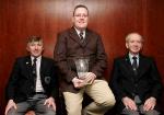 Ballinrobe Golf Club, who winners in the Golf section of the 35th Western People Mayo Sports Awards 2004 pictured at the presentation in the TF Royal Theatre Castlebar from left, Jarlath Reilly Club Captain 2004,  JJ Gannon, Pierce Purcell team captain; and Jim Walsh, Club president 2004; Photo Michael Donnelly 