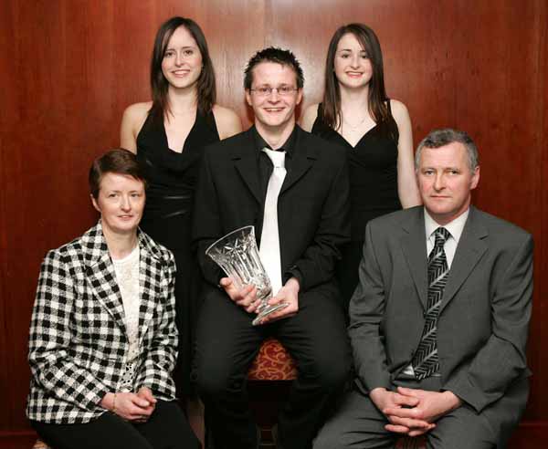 The Flatley Family, Mayo Abbey, with Brian, winner of the Athletics section of the 35th Western People Mayo Sports Awards 2004 pictured at the presentation in the TF Royal Theatre Castlebar, front from left: Nuala, Brian and Chris Flatley; at back Edel and Michelle Flatley. Photo Michael Donnelly 
