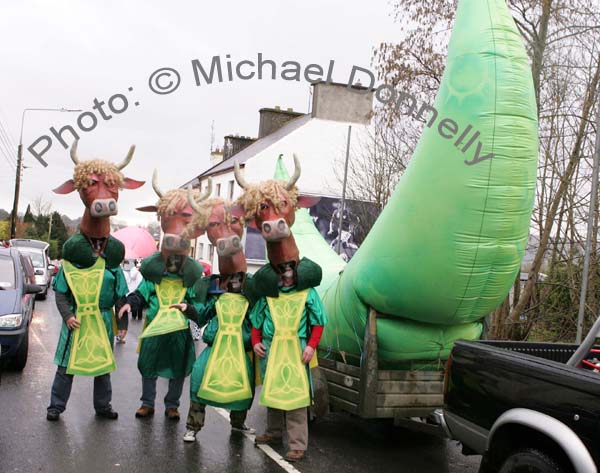 And the Cow jumped over the Moon at St Patrick's Day Parade in Kiltimagh. Photo:  Michael Donnelly