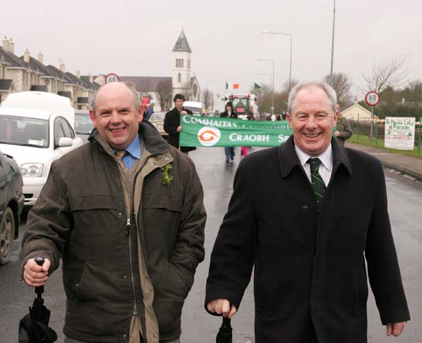 Cllr Patsy O'Brien and Deputy Michael Ring, T.D., at St Patrick's Day Parade in Shrule. Photo:  Michael Donnelly