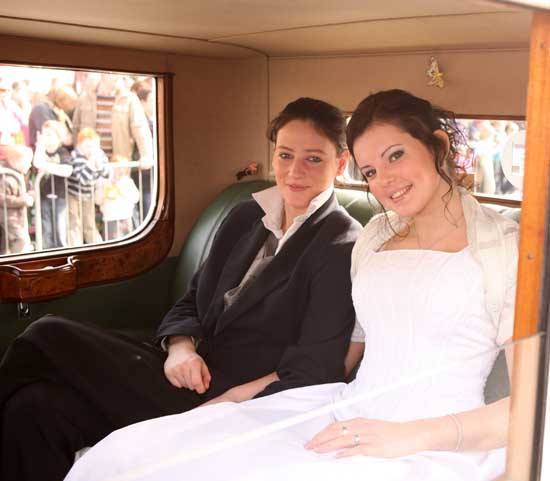 "Couple" in wedding Car at the Claremorris St Patrick's Day Parade. Photo:  Michael Donnelly
