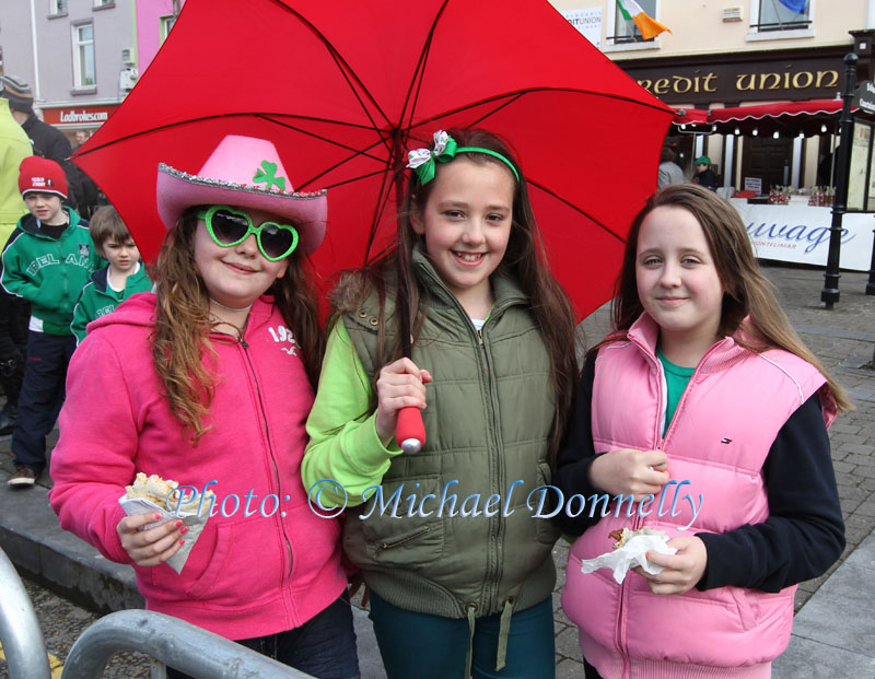 Chloe and Vicki Jennings and Louise Kelly, Hollymount had a Brolly Day at the Claremorris St Patricks Day Parade. Photo: © Michael Donnelly