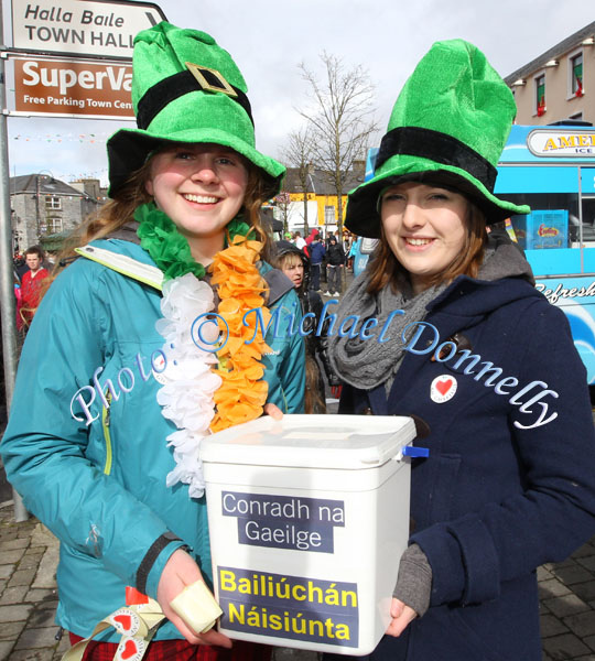 Laura Beston and Helen Gilmore, Claremorris were promoting Conradh na Gaeilge at the Claremorris St Patricks Day Parade. Photo: © Michael Donnelly