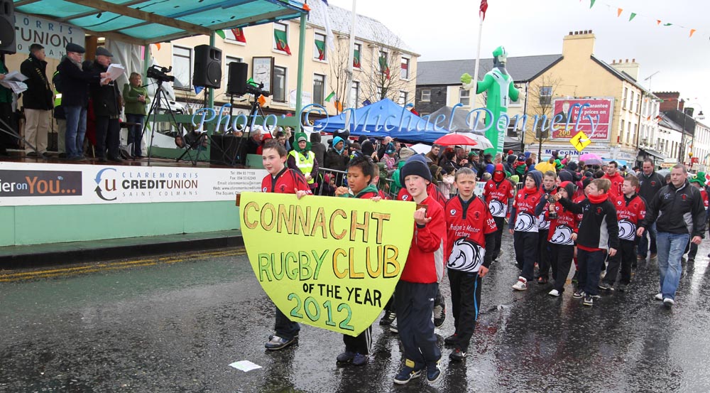 Claremorris Colts -pass the reviewing stand at the Claremorris St Patricks Day Parade. Photo: © Michael Donnelly