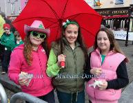 Chloe and Vicki Jennings and Louise Kelly, Hollymount had a Brolly Day at the Claremorris St Patricks Day Parade. Photo: © Michael Donnelly