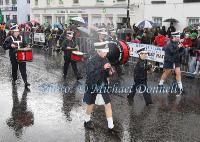 Part of the All Ireland Fleadh Champions Ramelton Town Band play in the rain
at the Claremorris St Patricks Day Parade. Photo: © Michael Donnelly