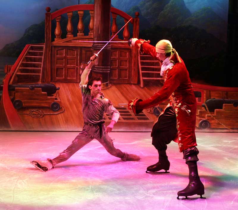Andrey Chuvilyaev as Captain Hook and Dmitry
Naumkin as Peter Pan in "Peter Pan on Ice with the Russian Ice Stars" in the Royal Theatre, Castlebar. Photo:  Michael Donnelly
