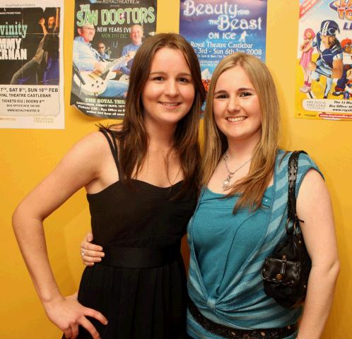 Young Fine Gael members Mairead O'Donnell and Allison Gannon enjoying New Years Eve at the Saw Doctors in the TF Royal Hotel and Theatre, Castlebar. Photo:  Michael Donnelly