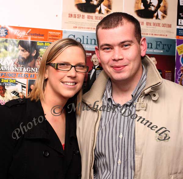 Caitriona Hickey  and Mark Regan, Castletroy, Limerick, pictured at "The Script" in the TF Royal Theatre Castlebar. Photo: © Michael Donnelly