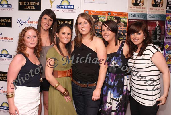 There was an "Athlone College Re-union" at "The Script" in the TF Royal Theatre Castlebar, pictured from left: Anne O'Connor, Charlestown, Mayo, Sharon Reams Ferbane, Co Offaly; Eimear Shanahan, Athlone, Gemma Heaney, Ennis, Linda Tierney, Tuam and Nadia Digon, Athlone; Photo: © Michael Donnelly