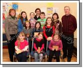 Winners in the Gaelscoil Uileig De Burca section of the St Colmans (Claremorris) Credit Union Poster Competition, held in the Dalton Inn Hotel, Claremorris, front from left: Category A- Alanah McDonagh, 1st; Aisling N hOrcain, 2nd; Lara Finnerty, 3rd; middle row Category B: Abaigeal Burns, 1st; Grace Nolan,  2nd; Gillian N Fhloinn, 3rd; At back: Category C; Shania McDonagh, 1st; Lisa McGuire, 2nd; and Daniel Mooney, 3rd; Included in photo are Maire N  Shlogl, Marie N Mhurch, Carol U hOrcain and Seamus Connaughton, Claremorris Credit Union. Photo Michael Donnelly  
