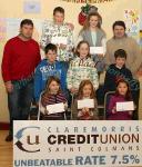 Winners of the Meelickmore NS section of the St Colman's (Claremorris) Credit Union Poster Competition 2010, front from left Category A- Aisling Horkan, 1st; Nicole Slattery, 2nd; and Nora Staunton 3rd; Middle row Category B: Paul Naughton , 1st; Aoife Conway, 2nd and Liam Óg Horkan, 3rd; At back, Sean Moran Claremorris Credit Union; Ciaran Quinn, 2nd, Ciara Keane, 3rd and Liam Horkan (teacher). Photo:Michael Donnelly