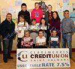 Winners of the Mayo Abbey NS section of the St Colman's (Claremorris) Credit Union Poster Competition 2010, front from left Category A- Caoimhe Mannion, 1st; Jack Fallon, 2nd; and David Quinn, 3rd; Middle row Category B:Niamh Mannion, 1st; Shannon Roughneen, 2nd and  Aoife Brennan, 3rd; At back, Micheal Roughneen, (parent); Sylvester Ruane, 1st Category C; Laura Brennan, 2nd, Liamy Rushe, 3rd; Miriam Quinn, (teacher) and John Timothy, Claremorris Credit Union. Photo:Michael Donnelly
