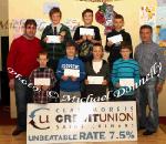 Winners of the Cardinal D'Alton Boys  National School Claremorris section of the St Colman's (Claremorris) Credit Union Poster Competition 2010, front from left - Jack Fleming, 1st Category A; James Ruane, 1st, James Burke 2nd; and Mark Walsh 3rd; in Category B:; At back: Sean Moran, Claremorris Credit Union,  Kevin Gayer, 1st Domas Ruignis, 2nd and Hubert Kowalski, 3rd Category C and John Timothy, Claremorris Credit Union. Photo:Michael Donnelly
-- 