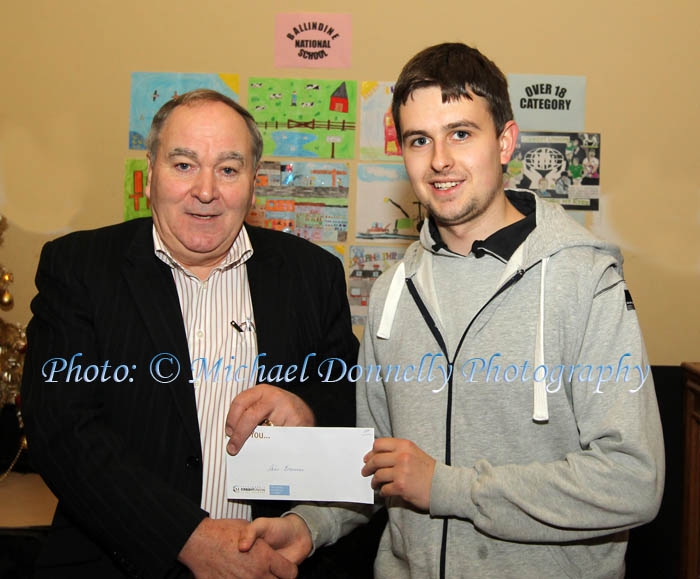  Brendan Mellett, Claremorris Credit Union presents the 18 years and over category  of the St Colman's (Claremorris) Credit Union Poster Competition 2011 to Sean Brennan.  Photo: © Michael Donnelly