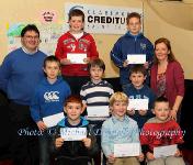 Winners of the Boys NS Claremorris section of the Claremorris Credit Union Poster competition 2011 front from left Category A: Kieran Sullivan, 1st; Darragh Joyce, 2nd and David McGill, 3rd; Middle row Category B: James Burke, 1st; Stephen Gannon, 2nd; and Joseph Gilmore, 3rd; At back with category C: Joe Gilmore, (BOM) , Kevin Gayer, 1st; and Tadhg Middleton, 3rd and Norrie Walsh, Claremorris Credit Union. Missing was Domas Ruginis, 2nd in Category C; Photo: © Michael Donnelly