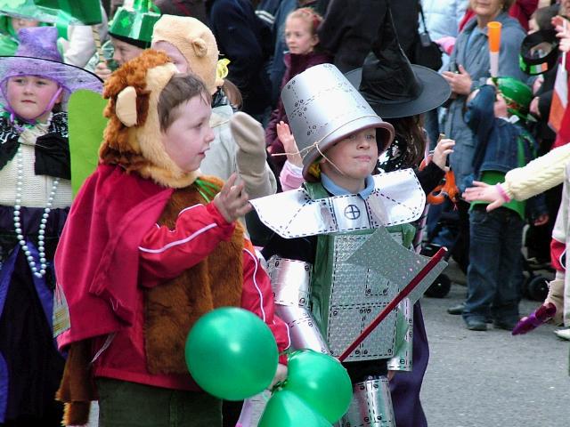 Young Wizard of Oz Characters -  Lion and Tin Man - at St. Patricks Day Parade Castlebar Co. Mayo. 17 March 2005. Photo Mark Kearney.