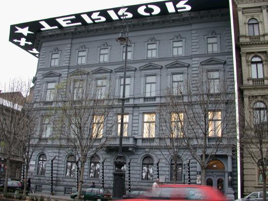 House of Terror. This is on the wide avenue called Andrassy that leads to Heroe's Square. The timber cut-out reads 'Terror' when viewed from the air.