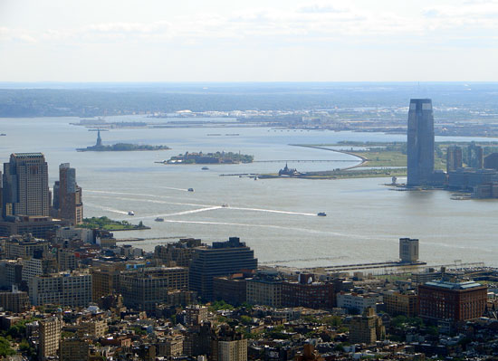 Looking towards Liberty Island, Ellis Island and New Jersey